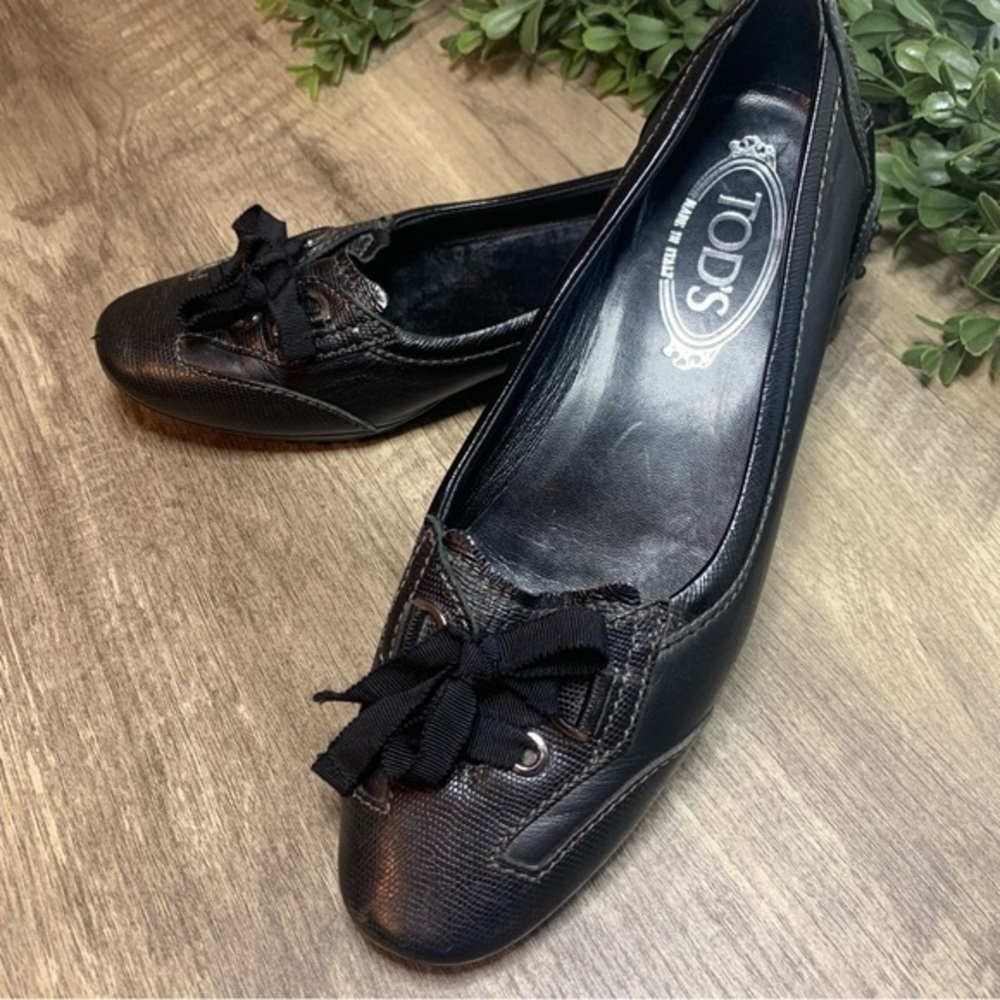 Tod's Black Patent Leather And Suede Lace up Loafers Size 38